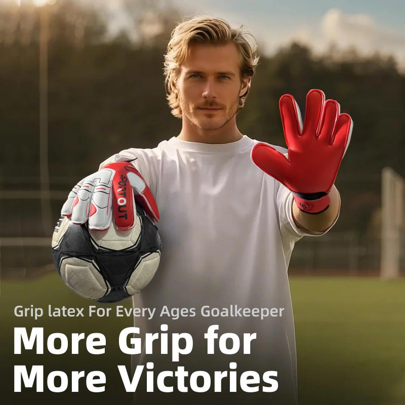 Sportout قفازات حارس المرمى للشباب والبالغين من سبورت آوت، قبضة قوية لأصعب التصديات، مع دعامات أصابع لتوفير حماية رائعة لمنع الإصابات، 3 ألوان (أحمر، 6) - Image 3